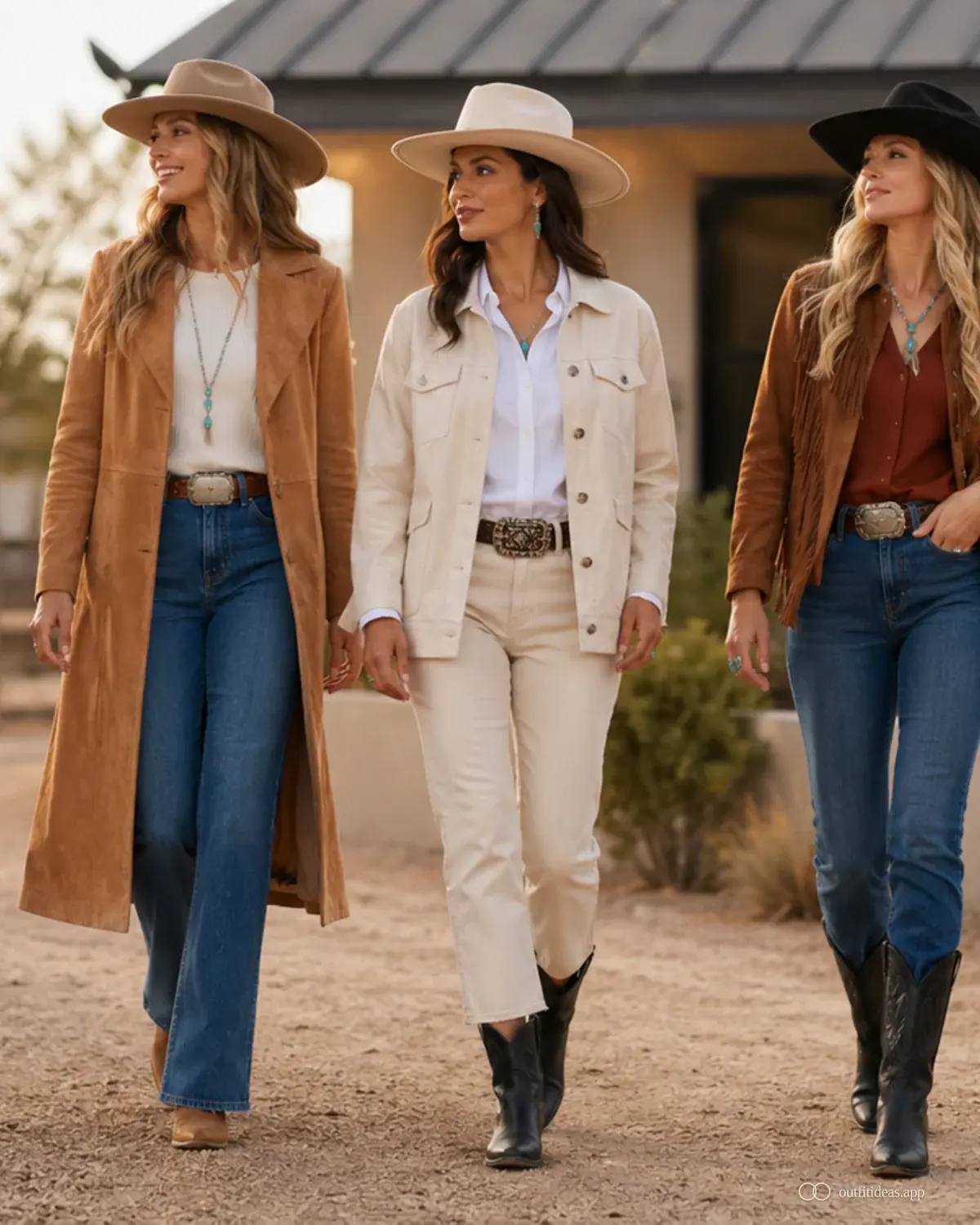 cowgirl outfit ideas hero image with a complete outfit, practical shoes, and scene-ready accessories