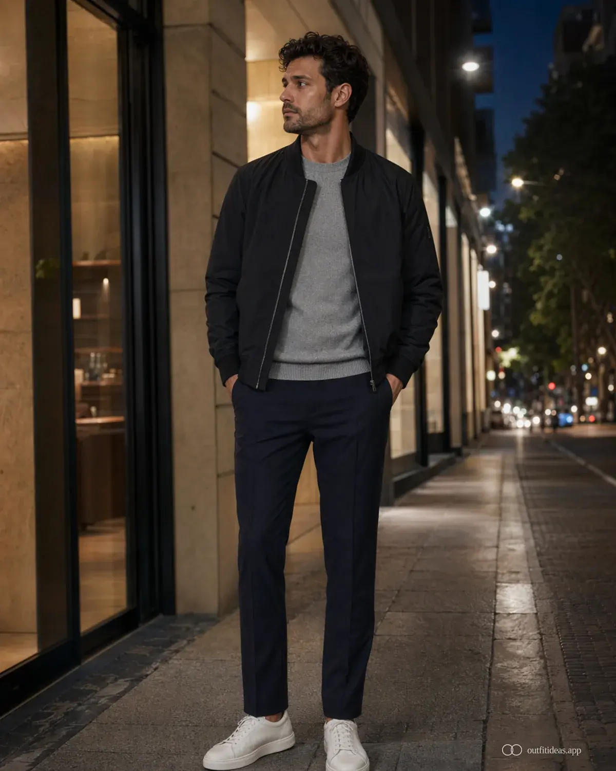 men outfit ideas soft contrast look with full outfit styling, practical footwear, and scene-ready accessories