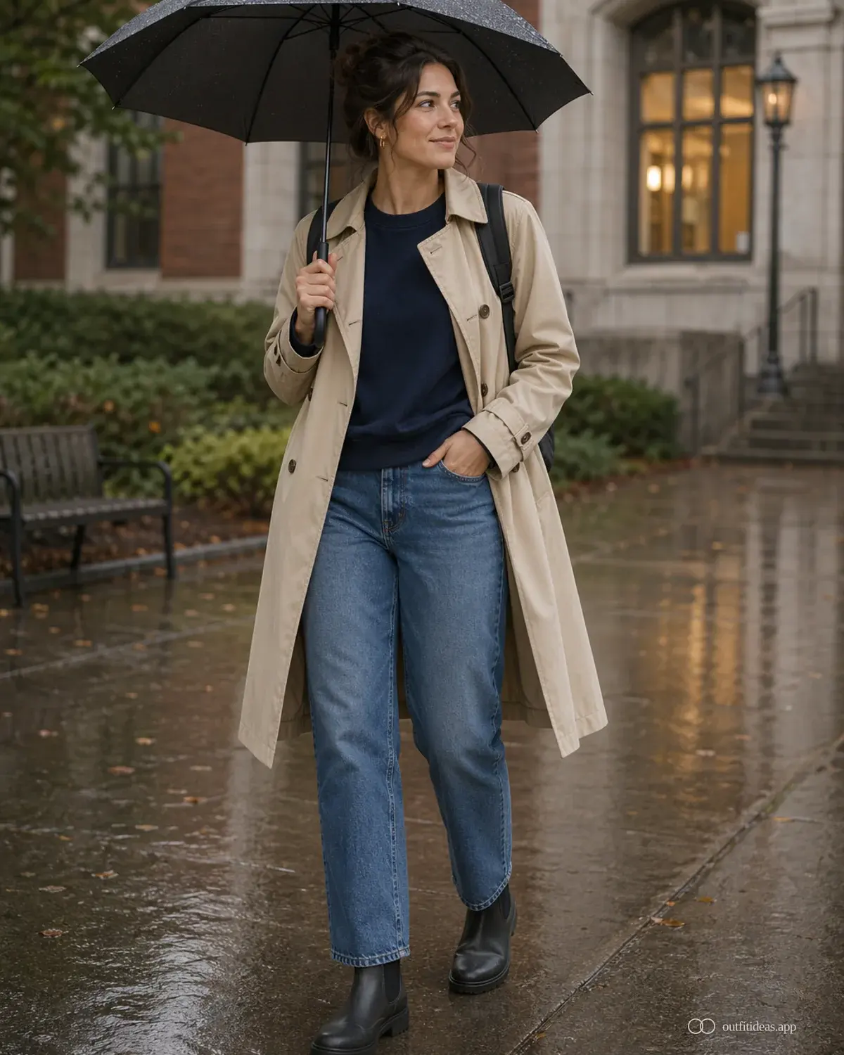 school outfit ideas weather-ready outfit with full outfit styling, practical footwear, and scene-ready accessories