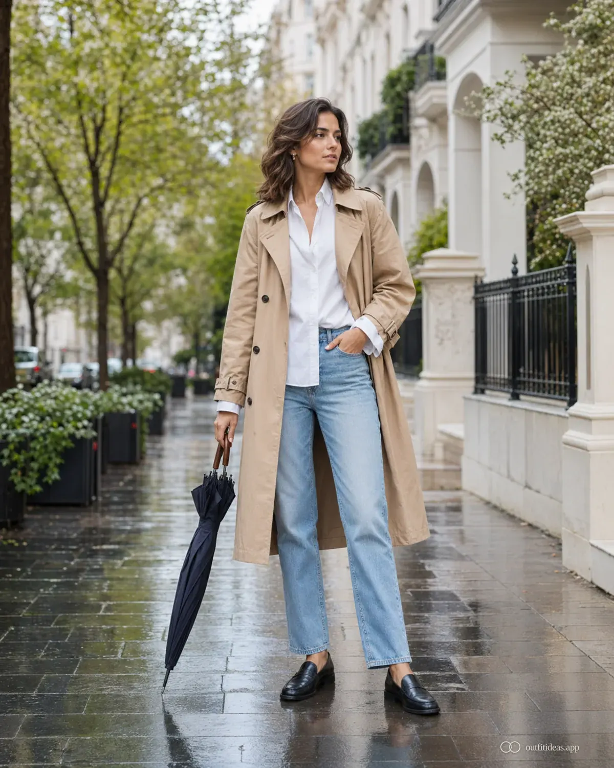 spring outfit ideas hero image with a complete outfit, practical shoes, and scene-ready accessories