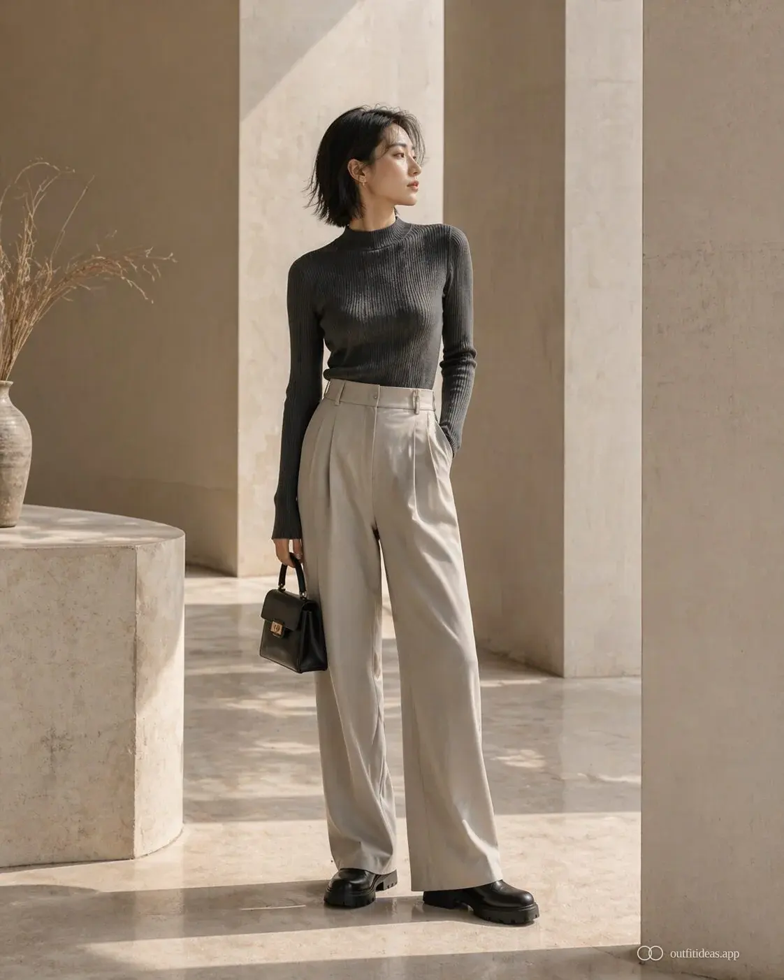 Quiet power outfit with neutral tailoring and polished shoes